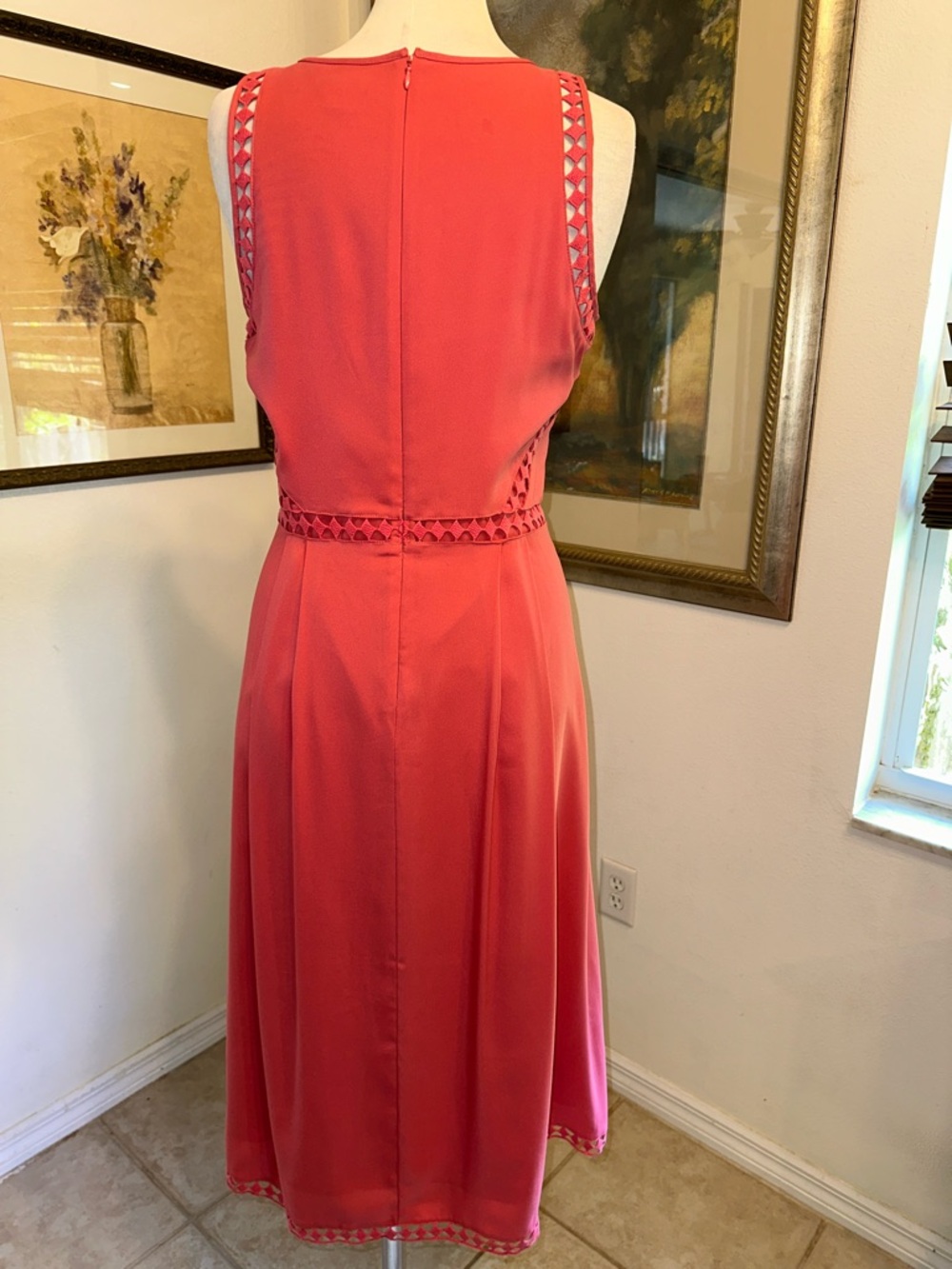 Ann Taylor Women's Sleeveless Coral A-Line Dress Size 10 - Picture 13 of 14